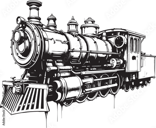 Steam locomotive, retro, vitnage, transport. Hand drawn vector illustration	