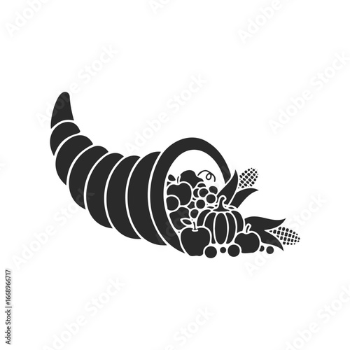 Silhouette of harvest cornucopia with fruits and vegetables