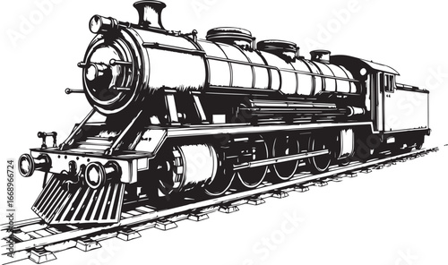 Steam locomotive, retro, vitnage, transport. Hand drawn vector illustration	