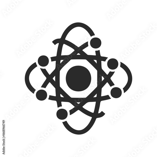 Abstract atomic structure icon with electron orbits and central nucleus