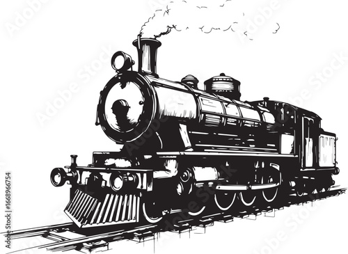 Steam locomotive, retro, vitnage, transport. Hand drawn vector illustration	