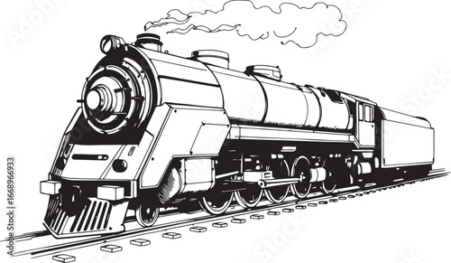 Steam locomotive, retro, vitnage, transport. Hand drawn vector illustration	