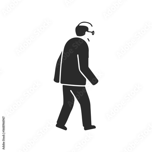 Silhouette of elderly male walking with glasses