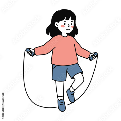 Young girl playfully jumping rope with joyful energy and fun