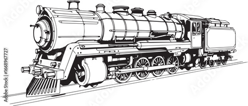 Steam locomotive, retro, vitnage, transport. Hand drawn vector illustration	