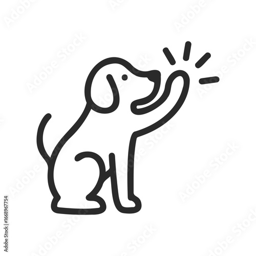 Friendly dog cartoon icon with raised paw and tail wagging