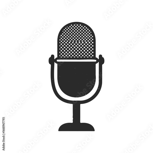 Vintage microphone icon with stand: symbol of broadcasting and podcasting