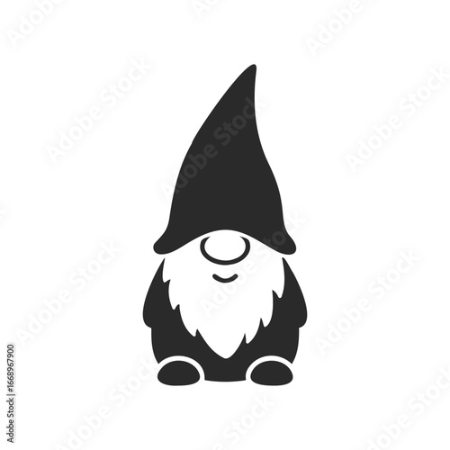 Silhouette of a gnome with pointy hat and beard