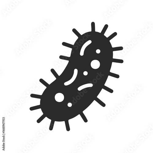 Black and white microbe icon of a bacterial cell on white background