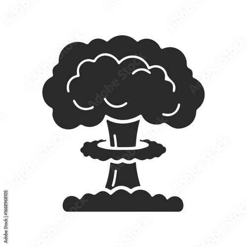 Explosive mushroom cloud silhouette in black and white