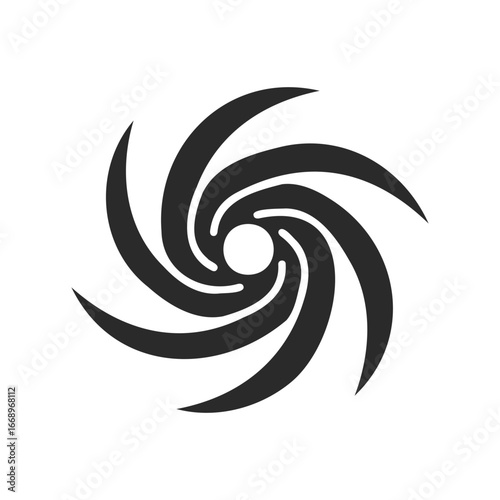 Abstract black spiral design with rotating swirls and central circle