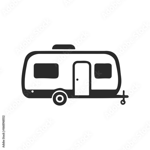 Minimalist black and white caravan icon illustration