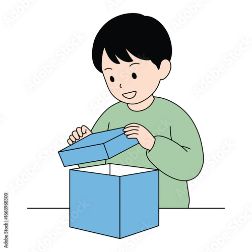 Excited child opening a present, joy and anticipation concept