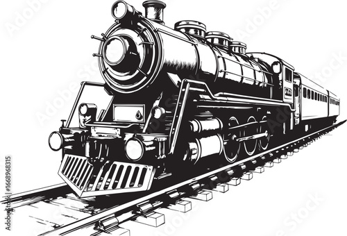 Steam locomotive, retro, vitnage, transport. Hand drawn vector illustration	