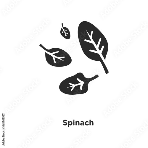 Black and white spinach leaf icon illustrations