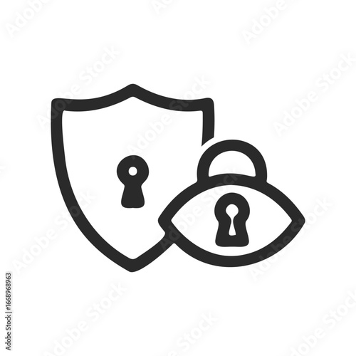 Security icons: shield and eye with keyhole symbols