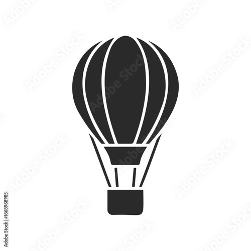 Simple black hot air balloon icon on white background