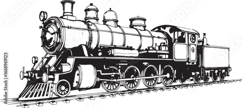 Steam locomotive, retro, vitnage, transport. Hand drawn vector illustration	