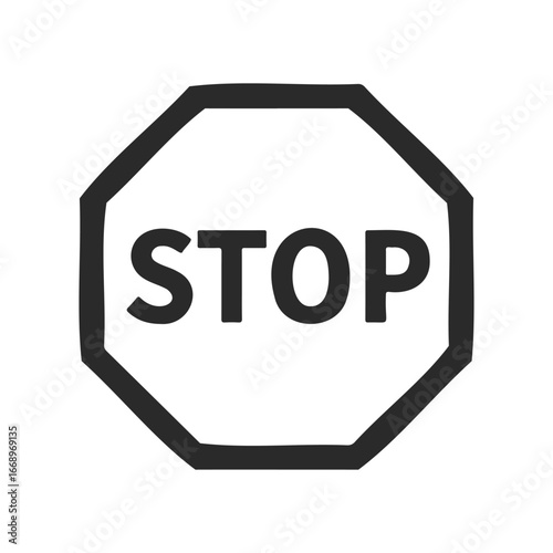 Black and white stop sign illustration on white background