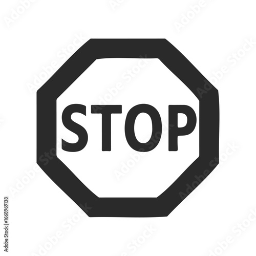 Black and white stop sign symbol on octagonal background