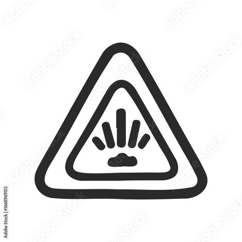 Black hand-drawn explosion warning icon with cloud in triangle