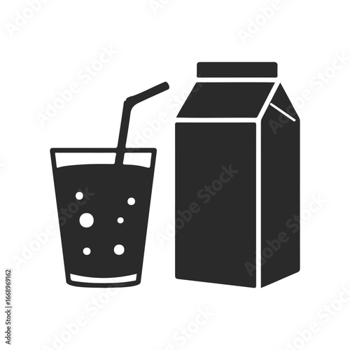 Illustration of beverage carton and soda drink glass with straw