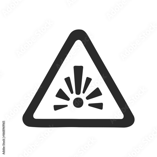 Black and white laser warning symbol in triangle shape
