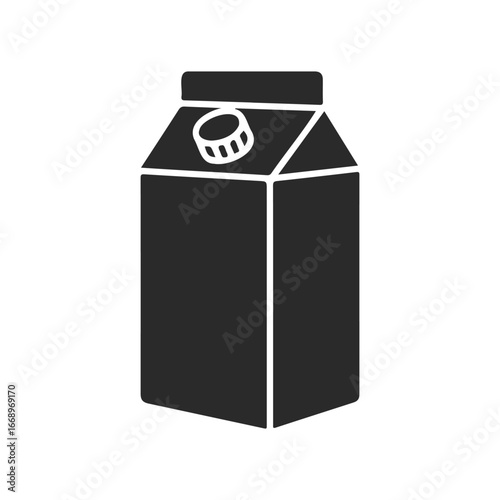 Black and white milk carton icon with a straw on top