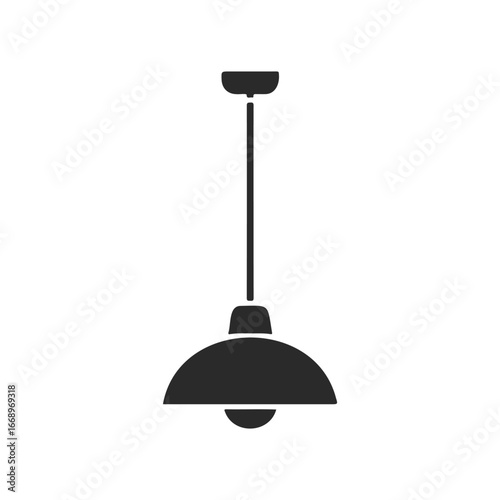 Minimalist black hanging pendant lamp silhouette against white background