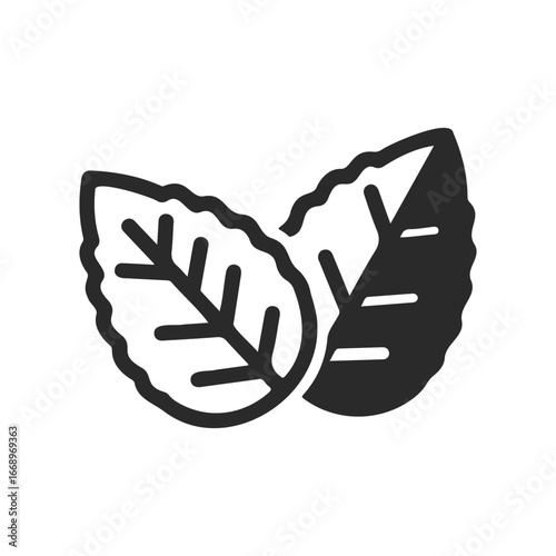 Black and white mint leaves icon on white background
