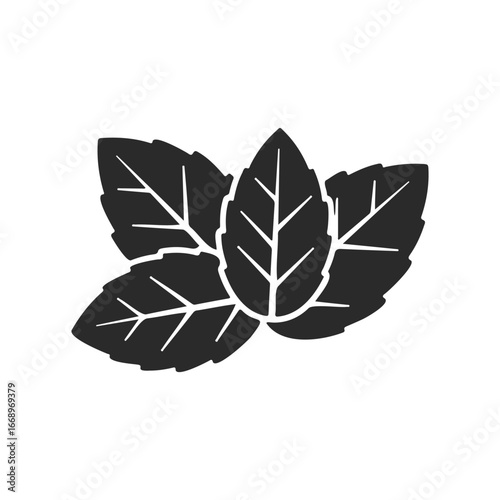 Monochrome mint leaves icon on white background