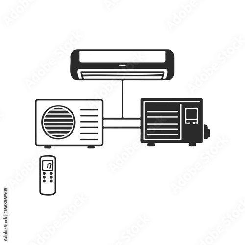 Split system air conditioner and outdoor unit with remote control illustration