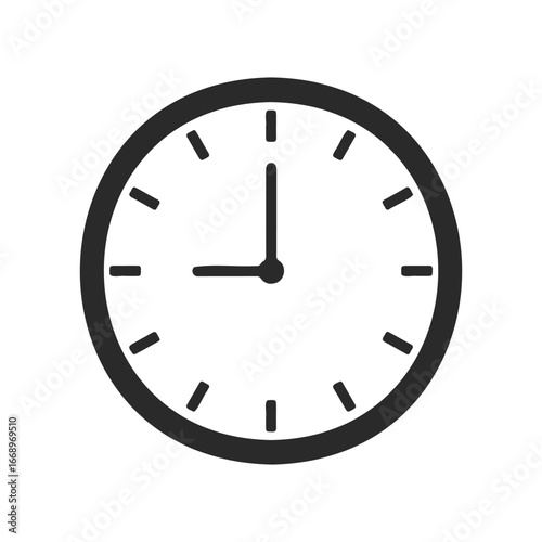 Minimalistic black and white wall clock showing time at 1:00