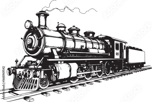 Steam locomotive, retro, vitnage, transport. Hand drawn vector illustration	