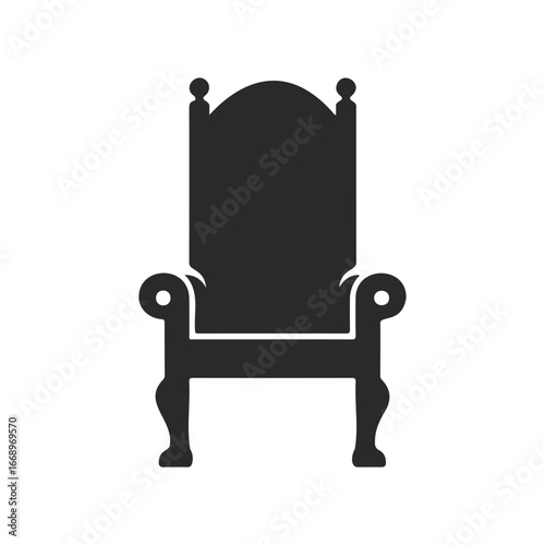 Silhouette of ornate throne chair with high back and curved armrests