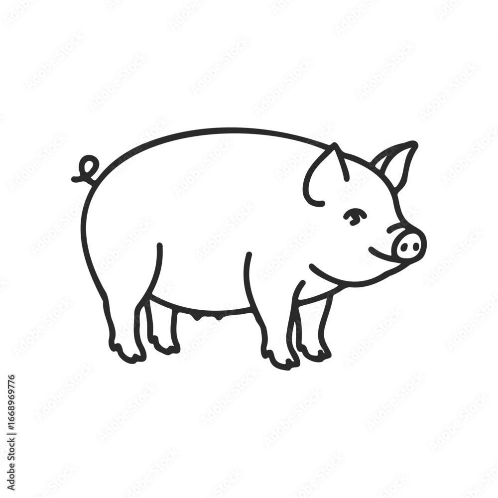 Fototapeta premium Minimalist outline drawing of a smiling pig