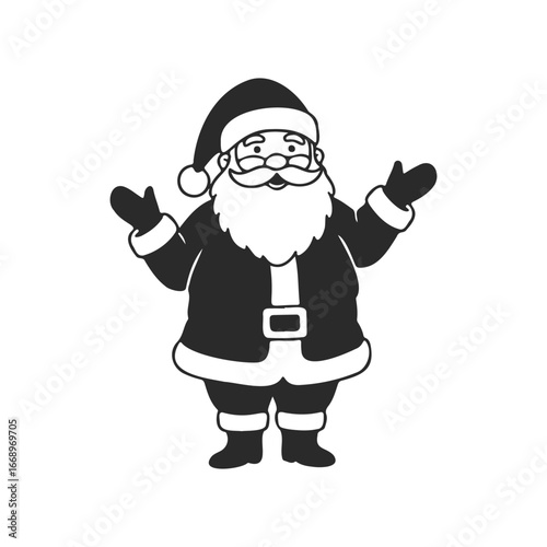 Smiling santa claus illustration with arms raised in celebration