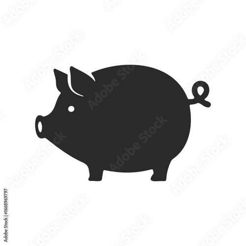 Silhouette of a pig with curled tail on white background