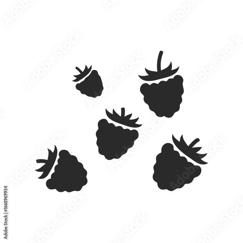 Black silhouette of raspberries on white background: simple fruit design