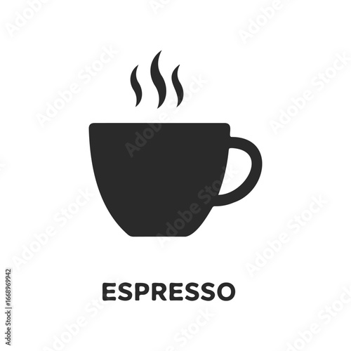 Simple espresso icon with steaming cup on white background