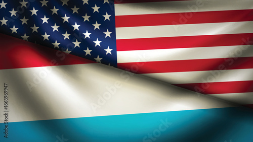 luxombourg and usa flag fusion design