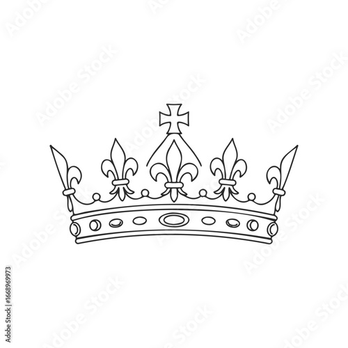 Elegant royal crown line art design with fleur-de-lis motifs
