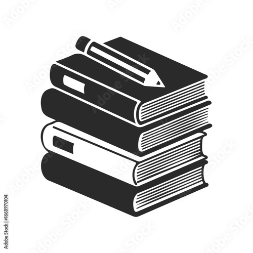 Stack of books with pencil icon - educational and literary symbol