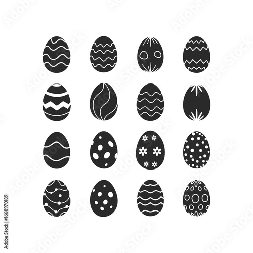 Decorative black and white easter egg icons with various patterns