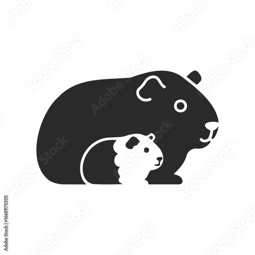 Silhouette of two guinea pigs: large and small companion animals