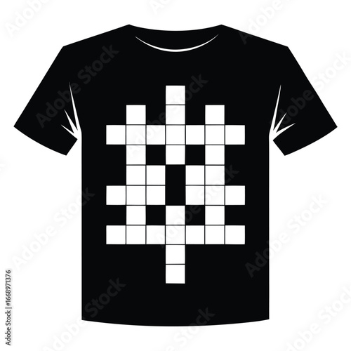 Black t-shirt with white crossword puzzle graphic on white background apparel clothing