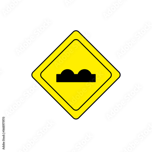 Vector illustration of a bump ahead traffic warning sign. It alerts drivers of uneven road surfaces or speed bumps, prompting them to slow down for safety