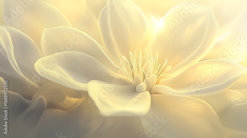 Soft Golden Bloom Close Up, Elegant Creamy White Flower Petals