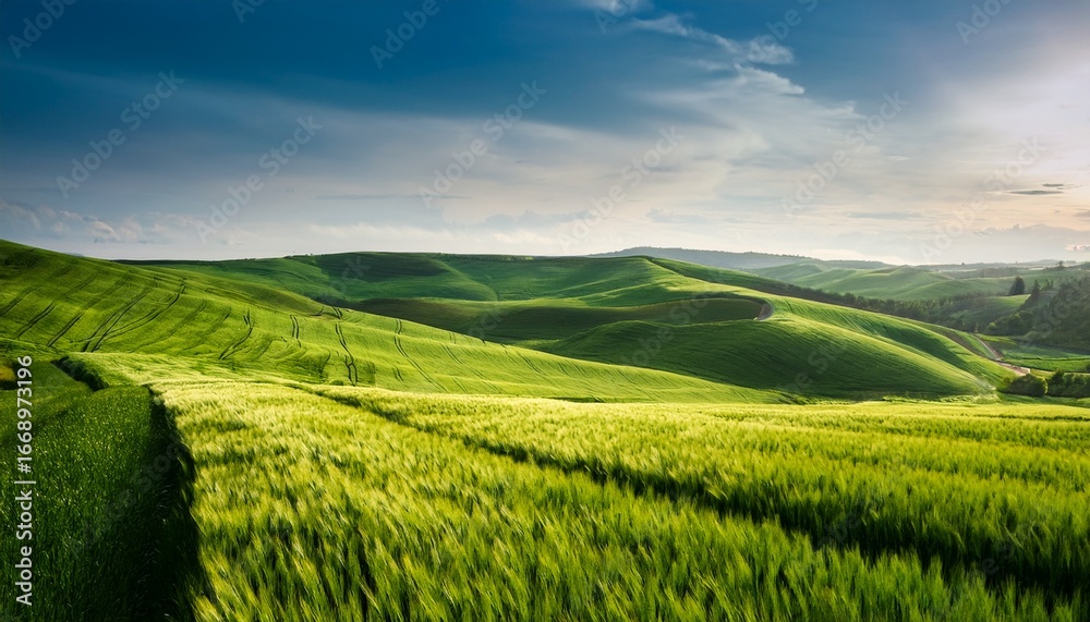 Obraz premium green rolling wheat fields