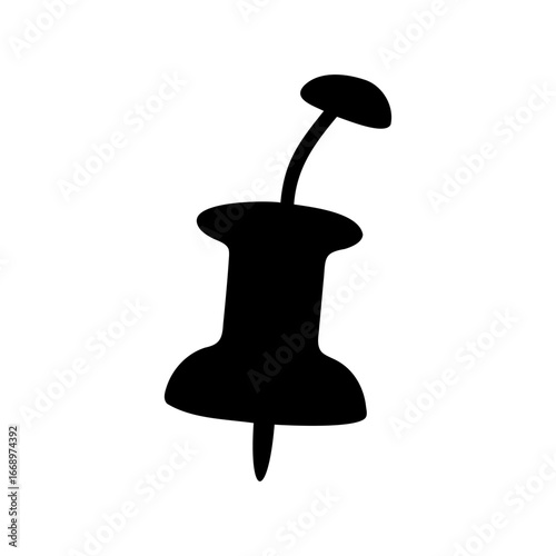 Black silhouette vector illustration of a push pin on a white background